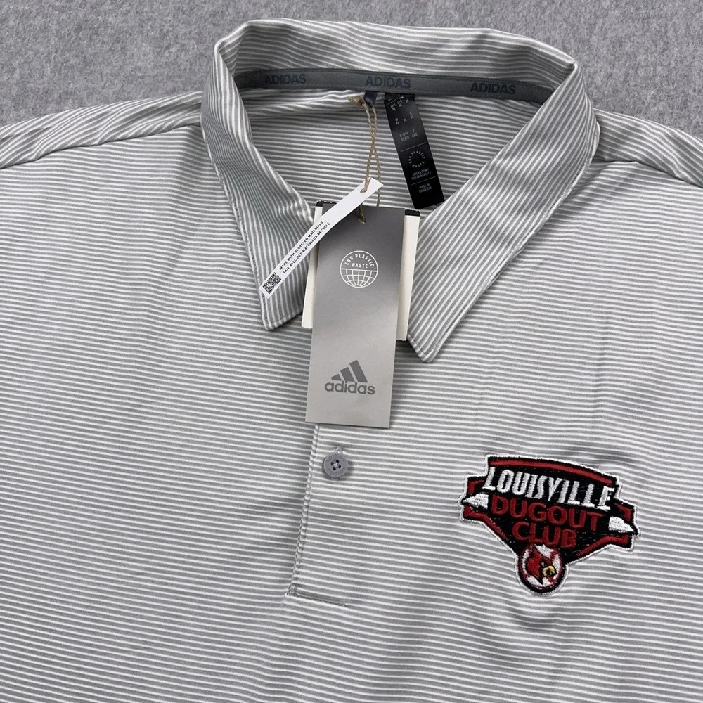 NEW Adidas Louisville Cardinals Baseball Polo Men's XL Pencil Stripe Dugout Club
